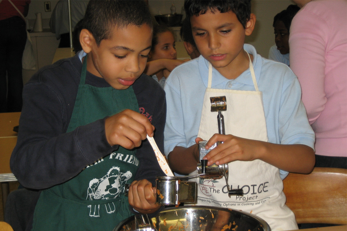Students cooking in class